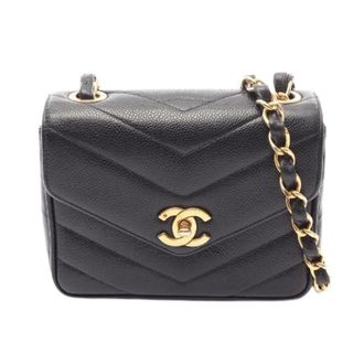 Chanel Pre-owned Chevron V Stitch Calf Mini Shoulder Bag - Dames - Pre-owned - Zwart - Maat: ONE Size Leer