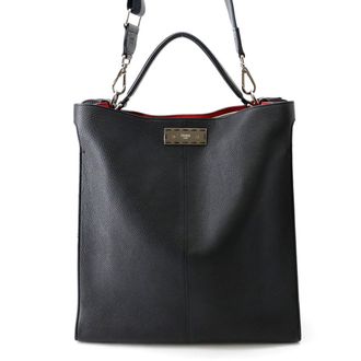 Fendi Peekaboo Black Leather Handbag Tote Bag (Pre-Owned)
