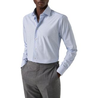 Eton Slim Fit Check Twill Dress Shirt in Light Blue at Nordstrom, Size 16.5