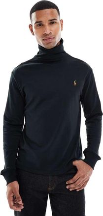 Polo Ralph Lauren Icon - T-shirt a maniche lunghe nera con collo alto in jersey di cotone pima con logo-Nero