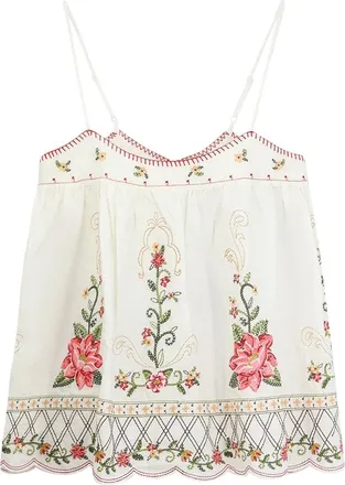 Farm Rio Farm Rio, Tops, Dames, Wit, XS, Linnen, Linnenmix Top met Bloemenborduursel