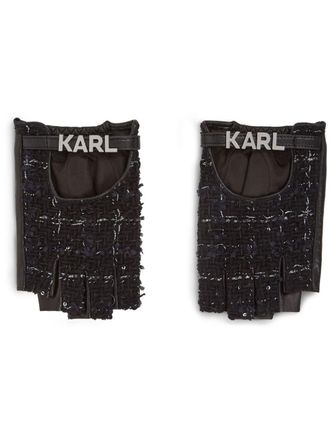 Karl Lagerfeld K/Essential fingerless gloves - women - Goat Skin/Polyester/Cotton/Other fibres/Polyamide/Viscose/Metallized Polyester - M - Black