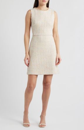 Eliza J Metallic Tweed Sleeveless Sheath Dress in Ivory at Nordstrom, Size 16