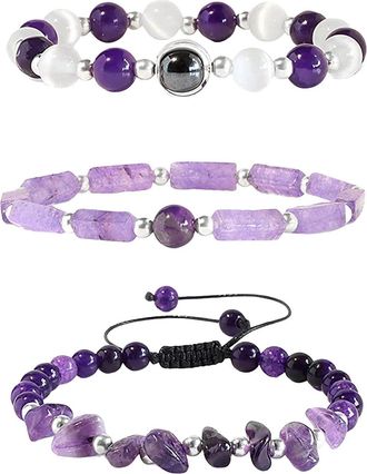 Generic Amethyst Bracelets For Women Natural Stone Beaded Bracelet Stress Anxiety Watermelon Crystals Opal Stretch Jewelry Gift Necklaces (Purple, One Size)