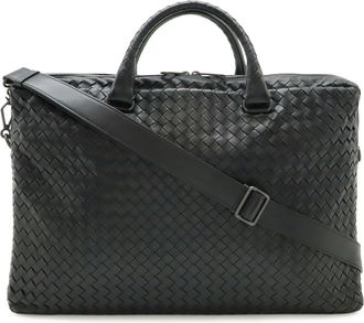 Bottega Veneta Intrecciato Black Leather Handbag Shoulder Bag (Pre-Owned)