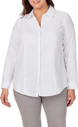 Foxcroft Thea Long Sleeve Cotton Button-Up Shirt in White at Nordstrom Rack, Size 18W