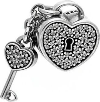 Pandora Pav&eacute; Padlock Hart & Sleutel Bedel - Dames - Sieraden - Grijs - ONE Size - Accessoires