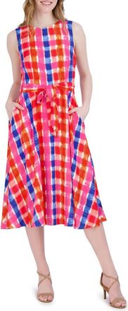 Julia Jordan Sleeveless Tie Waist Midi Dress in Cobalt/pnk at Nordstrom Rack, Size 10