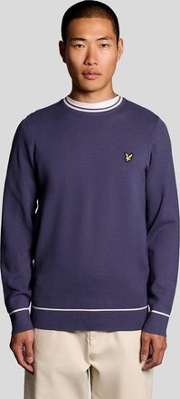 Lyle & Scott Mens Tipped Knitted Crew Neck Jumper - Blue - Size X-Large