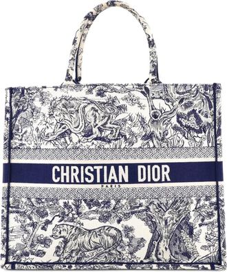 Dior Borsa tote Book grande in tela con ricamo - Blu