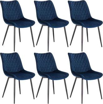 Woltu Set of 6 Dining Chairs Velvet Office Kitchen Chair Living Home-Blue