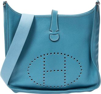 Herm&egrave;s Blue Jean Clemence Leather Evelyne Ii (Authentic Pre-Loved)