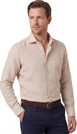 Led&ucirc;b Overhemd Ledub Modern Fit beige gem&ecirc;leerd