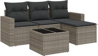 vidaXL Juego De Sof&aacute;s Jard&iacute;n Con Cojines 5 Pzas Rat&aacute;n Sint&eacute;tico Gris Vidaxl