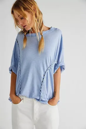 Free People Moonlit T-Shirt Womens Rock Crystal Braided Dolman Sleeve DDR2439