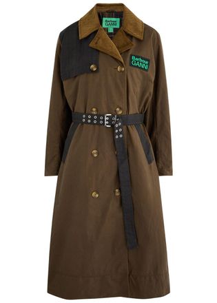 Ganni X Ganni Panelled Waxed Cotton Trench Coat - Brown - 12 (UK12 / M)
