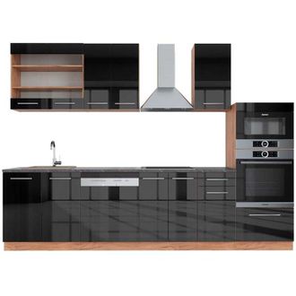 Vicco Cucina componibile Fame-Line, Antracite lucido/oro power oak, 300 cm con armadio alto, pl Antracite