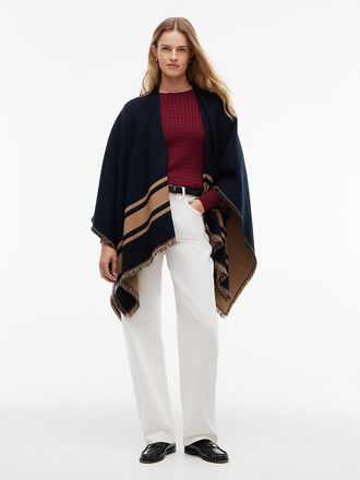 Tommy Hilfiger Womens Crest Logo Reversible Cape - Navy Blue Multi