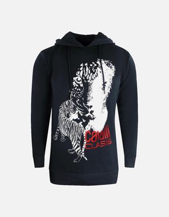 Roberto Cavalli Mens Cavalli Class Large Tiger Logo Black Hoodie - Size: 42