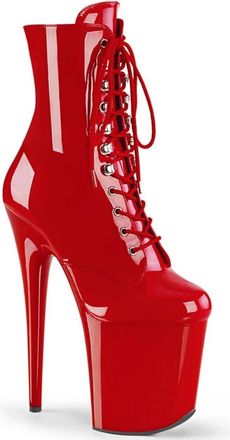 Generic 20cm Pole Dancing Boots Exotic Stiletto Heels and Lace-Up Patent Leather Round Toe Zip-Up Ankle Boots,Red,7.5 UK
