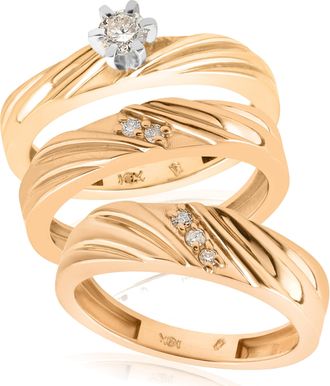 Pompeii3 1/3ct Diamond Engagement Trio Wedding Band Set 14K Yellow Gold Size Selectable