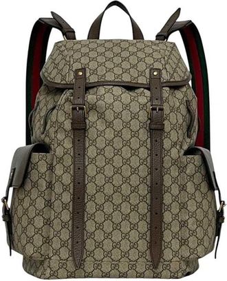 Gucci Sherry Line Beige Brown Gg Supreme Backpack (Pre-Owned)