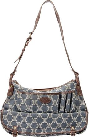 Celine Blue Denim & Brown Macadam Denim Canvas Zip Hobo Bag (Authentic Pre- Loved)