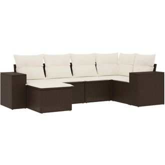 vidaXL Vidaxl - Set Sof&aacute;s De Jard&iacute;n 6 Piezas Y Cojines Rat&aacute;n Sint&eacute;tico Marr&oacute;n