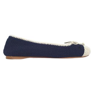Miu Miu Pre-owned Womens Miu Miu Crochet Cap Toe Ballet Flats in Navy Blue Cotton - Size 38.5 EU/IT