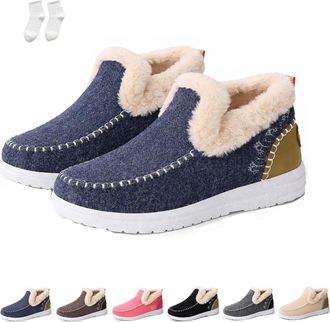 Generic Womens Orthopedic Fleece Slip-On Boots, Winter Fur Lined Slip on Ankle Boots Anti-Slip Loafers (Blue, M, Adult, Women, 8.5, Numeric, UK Footwear Size 