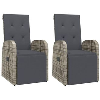 vidaXL Vidaxl - Reclining Garden Chairs with Cushions 2 pcs Grey Poly Rattan
