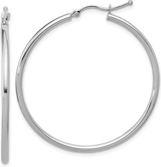 Diamond2Deal 10K White Gold Round Hinged Hoop Earrings