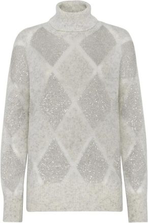 Brunello Cucinelli Maglione con collo alto e paillettes - - Knitwear - Donna - Grigio - M