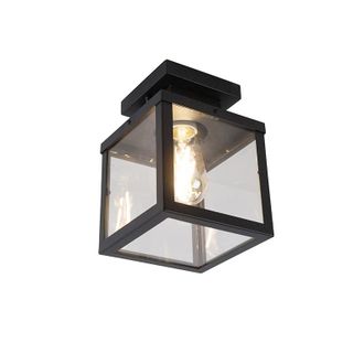QAZQA Moderno Plaf&oacute;n Exterior Industrial Inteligente Negro Con St64 Wifi - Rotterdam Vidrio /acero Inoxidable Rectangular Adecuado Para Led Max. 1 X 7 Watt 