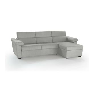 Dmora Dmora - Sof&aacute; Fijo Con Pen&iacute;nsula Vincenza, Sof&aacute; Esquinero Para Sal&oacute;n, Acolchado, Desenfundable, Calidad 100% Made In Italy, 285x160 H100 Cm, Gris Claro