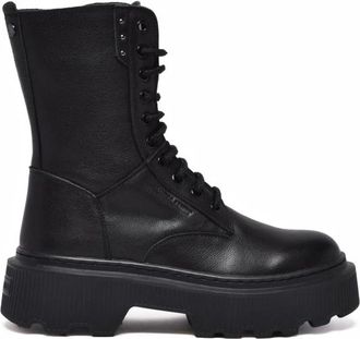 Janet & Janet Anfibio Enkellaars - Dames - Veterlaarzen - Zwart - 40 EU - Leer - Schoenen