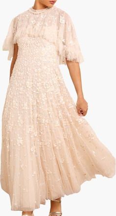 Needle & Thread Dahlia Ditsy Short Cape Ankle Gown in Cream at Nordstrom, Size 12