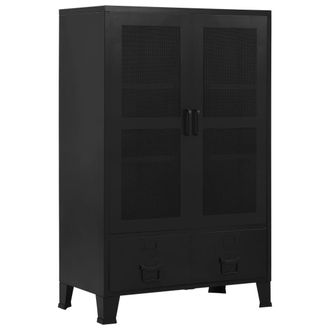 vidaXL Armario Oficina Indutrial Puertas Malla Acero Negro 75x40x120cm Vidaxl