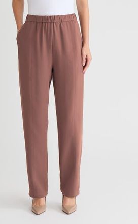 Misook Nora Straight Leg Crepe de Chine Pant in Brown at Nordstrom, Size Xx-Large
