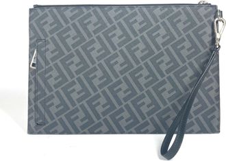 Fendi Black Gray Yellow Leather Clutch Bag Pouch (Pre-Owned)