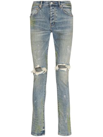 Purple distressed-finish slim-fit jeans - men - Cotton/Lycra - 28 - Blue