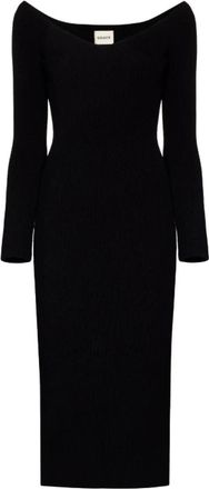 Khaite Geribbelde Midi-jurk - Dames - Casual kleedjes - Zwart - L - Polyester - Kleedjes
