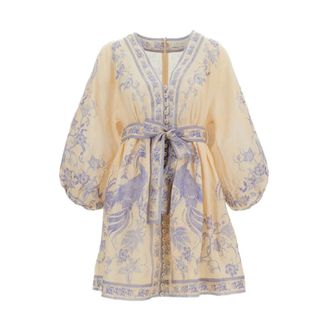 Zimmermann Short Dresses, female, Beige, Size: S Indra Plunge Mini Dress