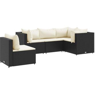 vidaXL Set De Muebles De Jard&iacute;n 5 Pzas Y Cojines Rat&aacute;n Sint&eacute;tico Negro Vidaxl
