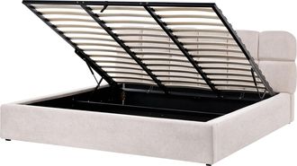 Beliani Cama Moderna Con Almacenaje Tapicer&iacute;a De Tela Dormitorio Beige Claro 180 X 200 Cm Baston