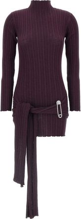 Giuseppe Di Morabito Jewel Brooch Dress - Dames - Kleedjes - Paars - XS - Wol - Kleedjes