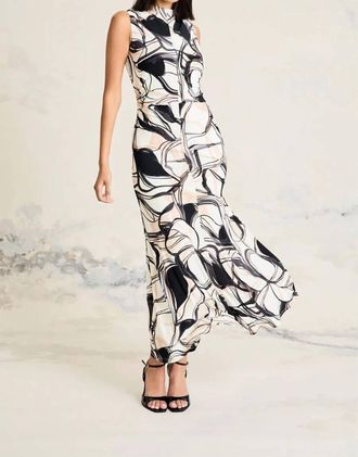 Maggy London Mock Neck Sleeveless Maxi Dress In Ivory Mocha