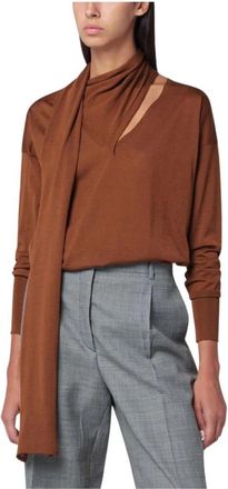 Roberto Collina Maglia Scollo V - Dames - V-hals truien - Bruin - L - Wol - Truien & Vesten