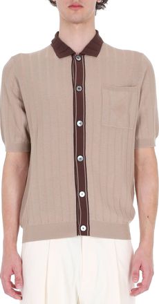 Ballantyne Ecru Textured Cotton Trimmed Polo Shirt