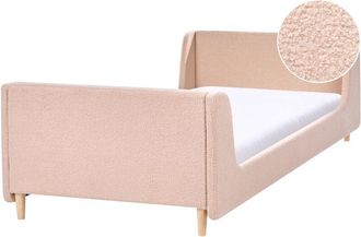 Beliani Bed Beige Boucle Upholstered Frame Headrest 3ft EU Single Size Bedroom Kids Room Modern Traditional LAYE